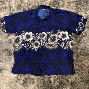 King Kameha Hawaiian Shirt Button Up Men's 5XL Blue Short Sleeve Aloha Print